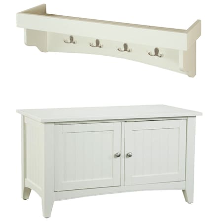 Alaterre Furniture Shaker Cottage Tray Shelf Coat Hook with Cabinet Bench, Ivory ASCA0509IV